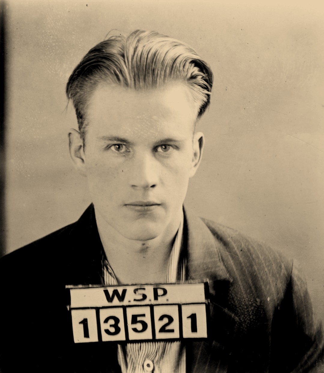 Vintage mugshot of Jacob Loe, one of the WSP Mavericks inmates whose story is inside the book